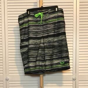 O'Rageous Striped Pockets Bermuda Swim Trunks 34"